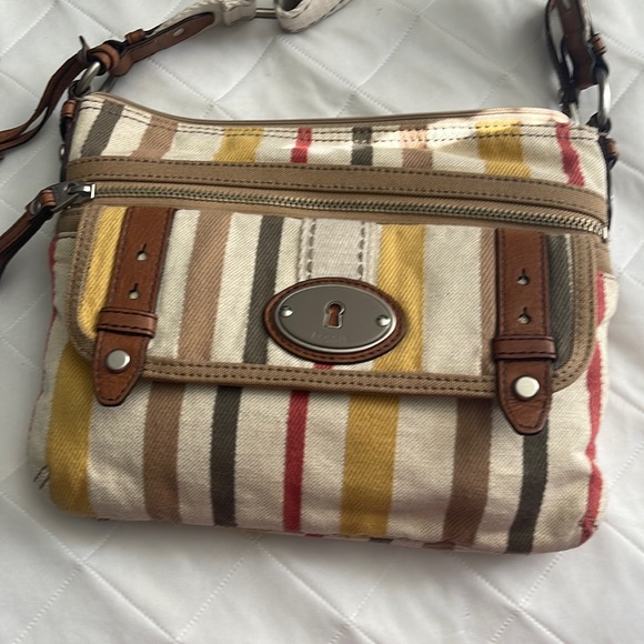 Fossil Bags Fossil Striped Fabric Handbag With Leather Accent